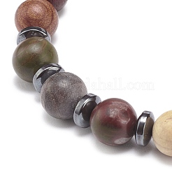Armband aus natürlichen polychromen Jaspis/Picasso-Stein/Picasso-Jaspis und geflochtenen Holzperlen&nbsp;BJEW-JB08533