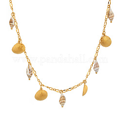 Ozean 304 Edelstahl Muschelform & natürliche Muschel Anhänger Bib Halsketten für Frauen&nbsp;CX4783-1