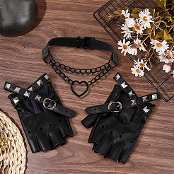 Biker-Punk-Handschuhe aus PU-Leder mit Choker-Halsketten im Punk-Stil aus Kunstleder&nbsp;AJEW-CL0005-33