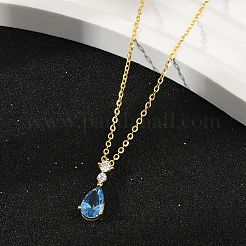 925 Halskette aus Sterlingsilber mit Saphir-Strass-Tropfenanhänger für Damen&nbsp;NJEW-V013-01G