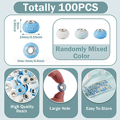 100 pz perline europee in resina con foro grande e strass&nbsp;OPDL-TA0001-07B