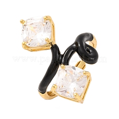 Anillos ajustables de circonita cúbica transparente con micropavé de latón rombo&nbsp;RJEW-U009-13G