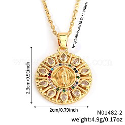 Vintage Messing Pavé Zirkonia Hohle Runde Religion Jungfrau Maria Anhänger Halsketten für Frauen&nbsp;EZ3168-2