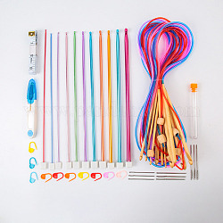 Kits d'outils de tricot, y compris les aiguilles à tricoter circulaires, aiguilles à crochet droites, aiguilles à coudre à gros chas, mètre à ruban, ciseaux, marqueur de point de verrouillage, couleur mixte, 2~8mm