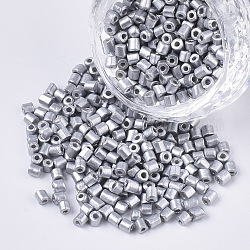 8/0 zwei geschnittenen Glasperlen, Hexagon, Backen Farbe, Silber, 2.5~3x2.5 mm, Bohrung: 0.9 mm, ca. 15000 Stk. / Beutel