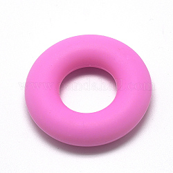 Food Grade Eco-Friendly Silicone Beads, Chewing Beads For Teethers, DIY Nursing Necklaces Making, Donut, Hot Pink, 42x9mm, Hole: 20mm