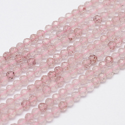 Natürliche Erdbeere Quarz Perlenstränge, facettiert, Runde, 2.5x2 mm, Bohrung: 0.5 mm, ca. 150~160 Stk. / Strang, 12.9~13.3 Zoll (330~340 mm)
