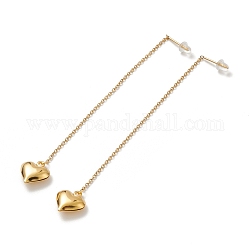 Chapado al vacío 304 cadena larga de acero inoxidable con aretes colgantes de corazón para mujer, dorado, 107.5x1.2mm, pin: 0.7 mm