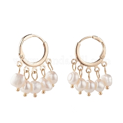 Natural Pearl Dangle Hoop Earrings, Brass Jewelry for Women, Golden, White, 29x18.5x8mm, Pin: 0.8mm