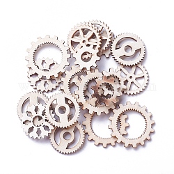 Undyed Wood Steampunk Pendants, Gear Charms, Antique White, 12~38x2~2.5mm, Hole: 2~12mm