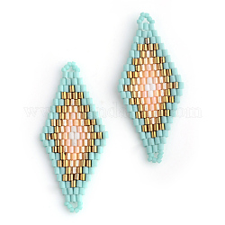 Miyuki & toho perles de rocaille japonaises, Liens faits à la main, motif de losange métier à tisser, Sandy Brown, 42.5~44x19~20x1.5~2mm, Trou: 1~2mm