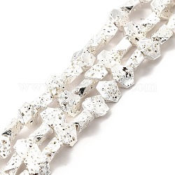 Electroplated Natural Lava Rock Beads Strands, Hexagon, Silver Plated, 5.5x6.5x3mm, Hole: 1mm, about 67~70pcs/strand, 14.57~15.08 inch(37~38.3cm)