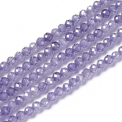 立方晶ジルコニアビーズ連売り  多面カット  ラウンド  紫色のメディア  3x2.5~3mm  穴：0.3mm  約114~141個/連  15.1~16.4インチ（38.4~41.8cm）