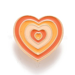 Spilla smaltata a cuore, distintivo in lega creativa per i vestiti dello zaino, oro, arancione, 24x23x1.5mm