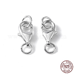 925 Sterling Silver Lobster Claw Clasps, with Jump Rings, Silver, 13x8x3mm, Hole: 3mm and 4mm