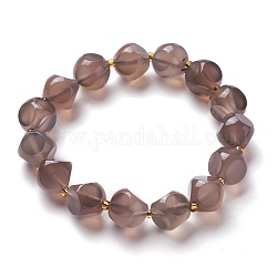 Facettierte natürliche graue Achat-Stretch-Perlen-Armbänder, mit Glasperlen, sechsseitige Himmelswürfel, Innendurchmesser: 1-7/8~2-1/8 Zoll (4.8~5.25 cm)