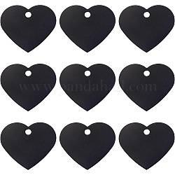 Benecreat 30pcs pendentifs en aluminium, étiquettes vierges, cœur, noir, 33x37.5x1mm, Trou: 3.5mm