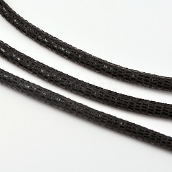 Flat Leather Cord (Bonded Leather), with Fish Scale Design, Black, 6x4.5mm, about 10yard/bundle