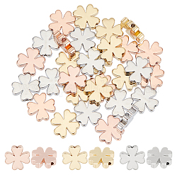 BENECREAT 30Pcs 3 Colors Four Leaf Shape Brass Beads, 0.4x0.4inch Clover Metal Loose Beads for Necklaces, Bracelets and Jewelry Making, Hole: 1.2mm