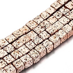 Electroplated Natural Lava Rock Beads Strands, Bumpy, Cube, Light Gold Plated, 8x8x8mm, Hole: 1.2mm, about 48~49pcs/strand, 15.35 inch(39cm)