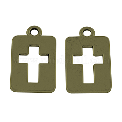 Tibetan Style Alloy Pendant, Rectangle with Cross Charms, Lead Free & Cadmium Free, Antique Bronze, 20x12x1mm, Hole: 2mm, about 800pcs/1000g