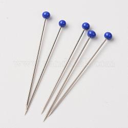Épingles en acier inoxydable, avec tête de perle de verre, ronde, ferronickel, corsage épingles / dress-épingles, bleu royal, 38mm, pin: 0.6 mm, 100 pcs / boîte
