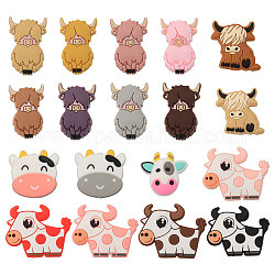 CHGCRAFT 18Pcs 18 Styles Cow/Cattle Food Grade Silicone Beads, Chewing Beads For Teethers, DIY Nursing Necklaces Making, Mixed Color, 26.5~31x26.5~38x7~10mm, Hole: 2~3mm, 1pc/style