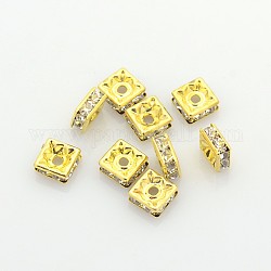 Perline distanziatori strass in ottone, grado a, colore metallico oro, quadrato, cirstallo, 6x6x3mm, Foro: 1 mm