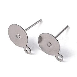 304 Stainless Steel Stud Earring Findings, with Loop, Stainless Steel Color, 10.5x8mm, Pin: 0.7mm, Hole: 1mm