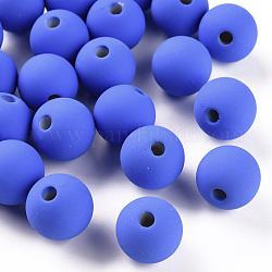 Perles acryliques, de Style caoutchouté, la moitié foré, ronde, bleu royal, 16mm, Trou: 3.5mm