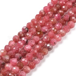 Chapelets de perles en rhodonite naturelle, facette, ronde, 4mm, Trou: 0.7mm, Environ 93~94 pcs/chapelet, 15.35~15.55 pouce (39~39.5 cm)