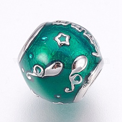 304 perline europei in acciaio inox, perline con foro grande, con smalto, rondelle con stella, colore acciaio inossidabile, verde mare, 10x9.5mm, Foro: 4.5 mm
