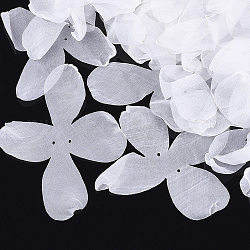 Tissu organza, pour la fabrication de bijoux de bricolage, fleur, blanc, 140~150x100~130mm, Trou: 2mm