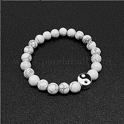 Bracelets extensibles en perles de howlite naturelle avec yin-yang, pas de taille