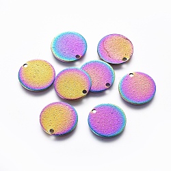Ion Plating(IP) 304 Stainless Steel Charms, Textured, Flat Round, Rainbow Color, 15x0.8mm, Hole: 1.6mm