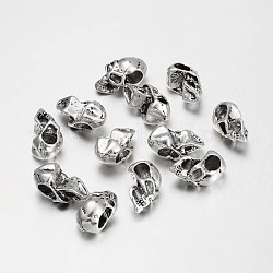 Tibetischer Stil Metall europäischen Großlochperlen, Bleifrei, Großloch perlen, Schädel für halloween, Antik Silber Farbe, 17x9x10 mm, Bohrung: 4 mm