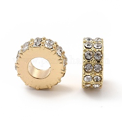 Accumuler strass de placage en alliage de perles européennes, Perles avec un grand trou   , plat rond, or clair, 11x4.5mm, Trou: 5mm