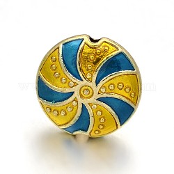 Flat Round Brass Enamel Beads, Golden, Gold, 14.5x6mm, Hole: 2mm