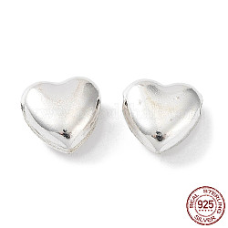 925 Sterling Silver Bead, Heart, Silver, 8x8x4mm, Hole: 1mm