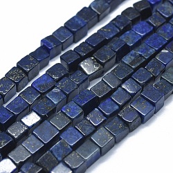 Chapelets de perles en lapis-lazuli naturel, teinte, cube, 3~4.5x3~4.5x3~5mm, Trou: 0.8~1mm, Environ 89~97 pcs/chapelet, 15.1~15.5 pouce (38.5~39.5 cm)
