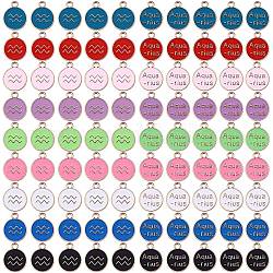 90 Stück 9 Farben Legierung Emaille Anhänger, cadmiumfrei und bleifrei, flach rund mit Konstellation / Sternbild, Licht Gold, Wassermann, 15x12x2 mm, Bohrung: 1.5 mm, 10 Stk. je Farbe