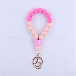 Mot de coeur j'aime maman porte-clés de bracelet en perles de silicone, avec les accessoires en fer, pour les femmes clé de voiture ou décoration de sac, rose, 18 cm