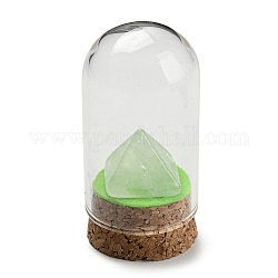 Decorazione del display piramidale in cristallo di quarzo naturale con copertura a cloche a cupola di vetro, ornamenti per campane di sughero con base in sughero per la decorazione domestica, 30x58.5~60mm