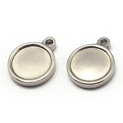 304 Stainless Steel Pendant Cabochon Settings, Double-sided Tray, Flat Round, Stainless Steel Color, Tray: 15mm, 21x18x2mm, Hole: 1.5mm