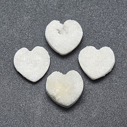 Cabochon di cristallo di quarzo naturale druzy, tinto, cuore, bianco, 14x14x5~7mm