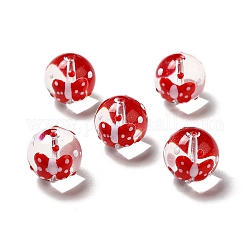 Manuell Murano Glas Perlen, rund mit Schmetterlingsmuster, rot, 13.5~14x14.5~15 mm, Bohrung: 1.5~1.8 mm