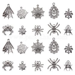 100 pz 10 stili pendenti in lega di stile tibetano, piombo & cadimo libero, ragno, argento antico, 17~34.5x14~27x2.5~6mm, Foro: 0.8~2.5 mm, 10pcs / style