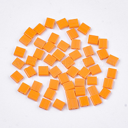 Perline di vetro opaco a 2 foro, rettangolo, arancione, 5x4.5~5.5x2~2.5mm, Foro: 0.5~0.8 mm