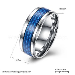 Bagues en acier titane pour hommes, anneau à large bande, bleu, platine, nous taille 7 (17.3 mm)