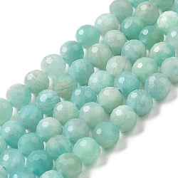 Chapelets de perles en amazonite naturelle, ronde, facette, Grade a, 6mm, Trou: 0.8mm, Environ 63 pcs/chapelet, 15.55'' (39.5 cm)